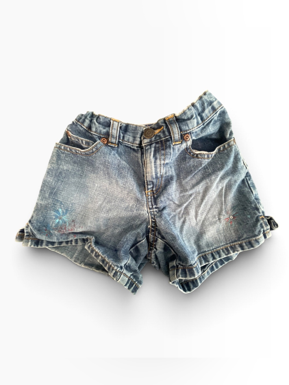 Old Navy Sz 7 Girls Light Wash Denim Shorts with Firework Design